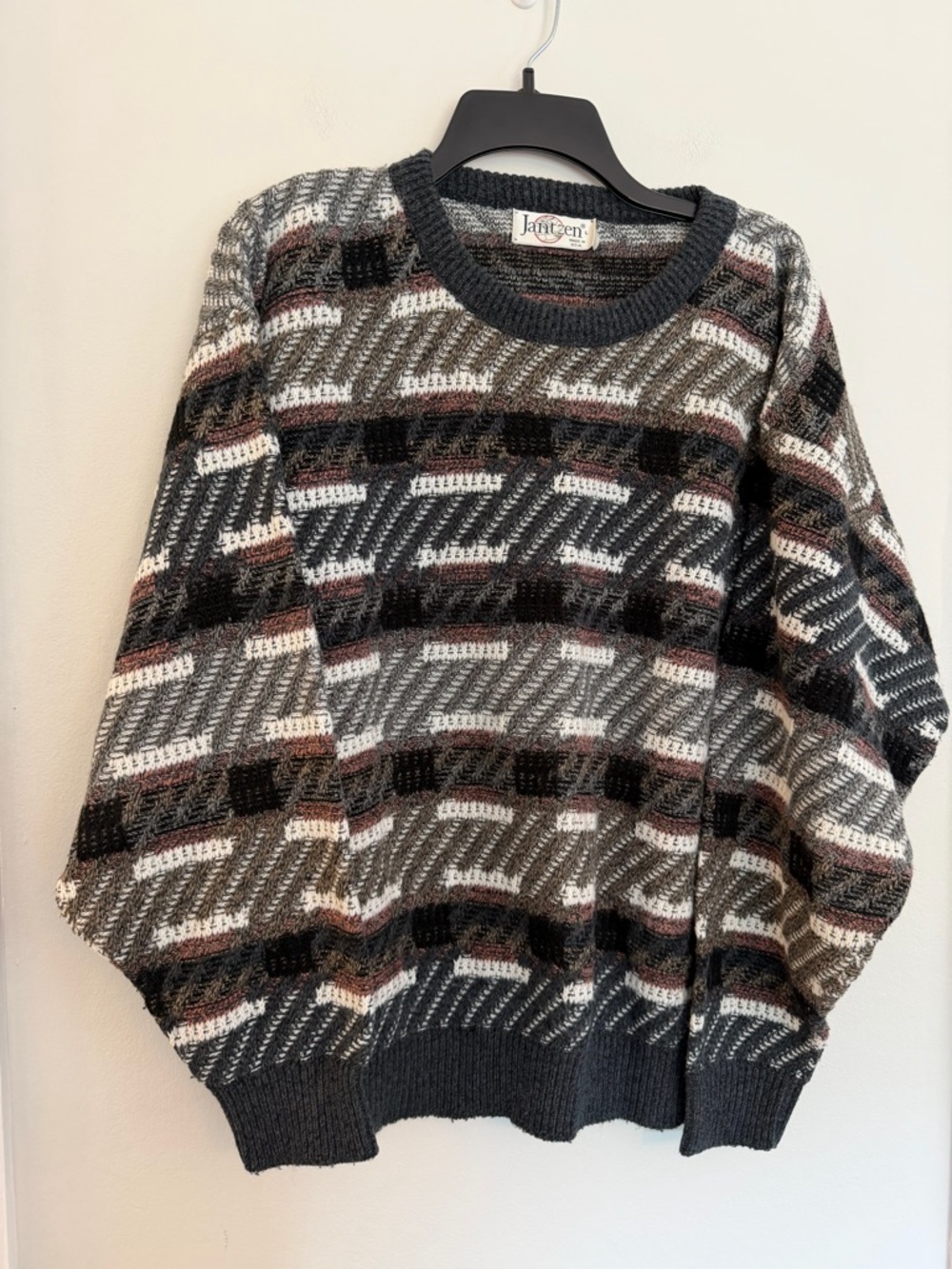 Vintage 90s Jantzen Geometric Knit Sweater Mens Large USA Made